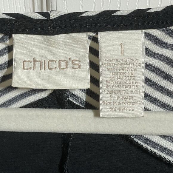 Chicos Blocked Striped Maxi Dress Black and White Pull Over V Neck Size 1 Medium - Picture 9 of 15